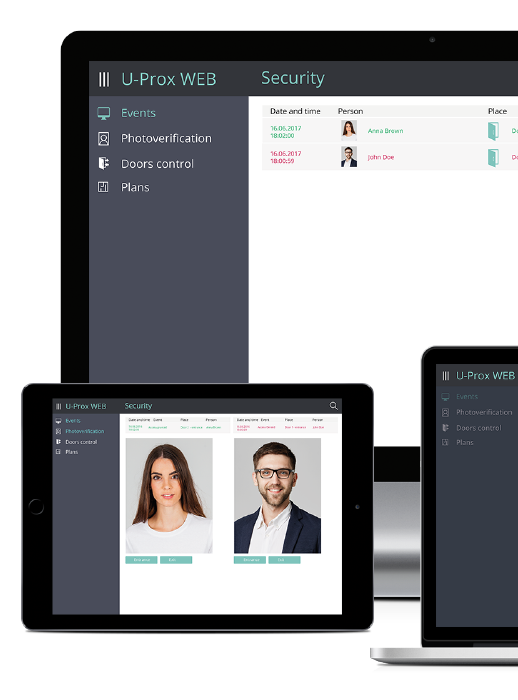 U-PROX IP/WEB software on different devices
