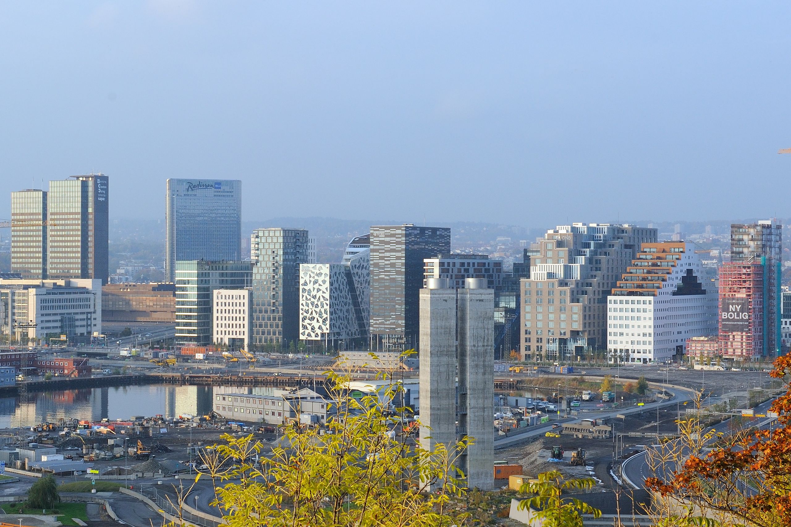 View of Oslo with high-rise and office buildings by the fjord
